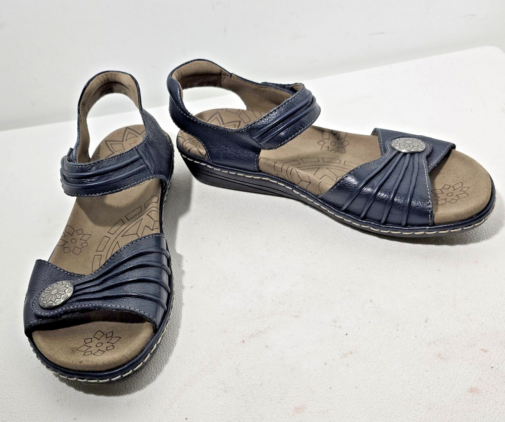 Womens TAOS Navy Blue Leather ESCAPE Comfort Open Toe Sandals Sz 8 ESC11731 $135